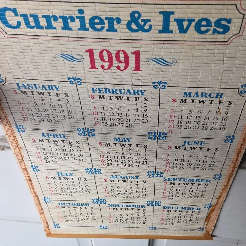 1991 Wall Calendar - Blue and Brown